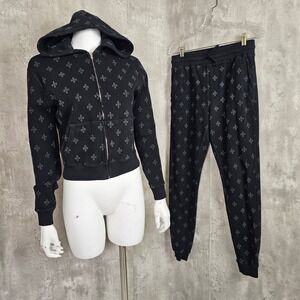 OVO Octobers‎ Very Own Black Waffle Knit Zip Up Hoodie and Jogger Set Loungewear